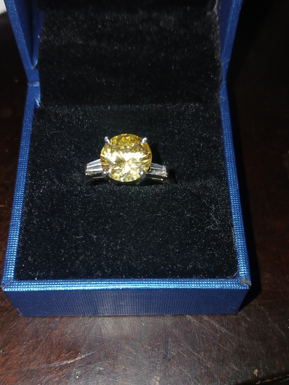 925 Yellow Citrine And Cz. Women's Cocktail Ring - Classic Silver Band
